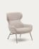 Belina-fauteuil van beige chenille en staal met witte afwerking