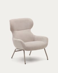 Belina chenille armchair in beige and steel with white finish