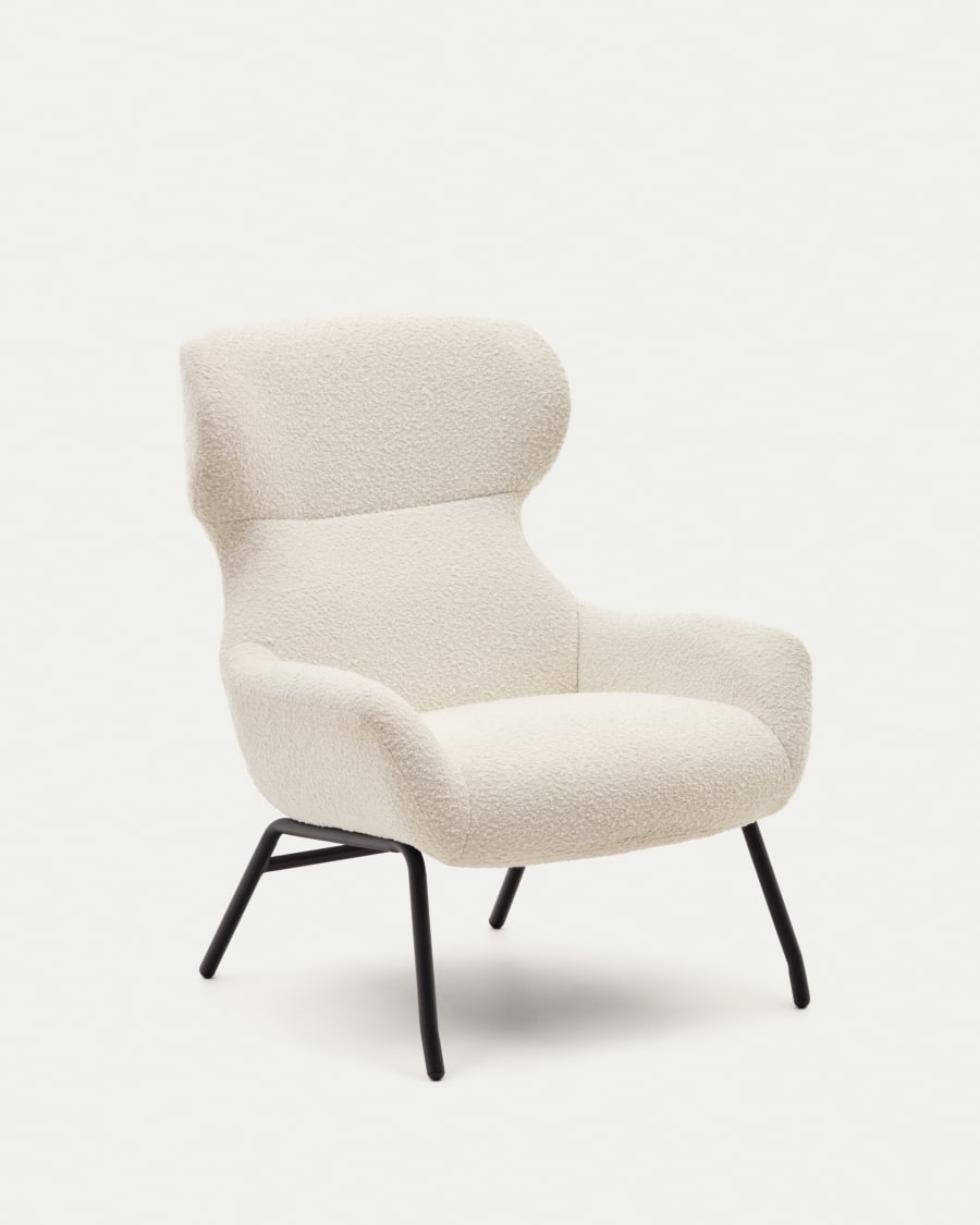Belina Sessel aus weißem Bouclé und Stahl mit schwarzem Finish | Kave Home®