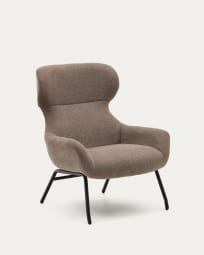 Belina-fauteuil van lichtbruine chenille en staal met zwarte afwerking