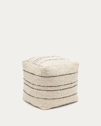 Micol beige wool pouffe with black stripes 40 x 40 cm