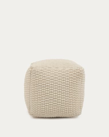 Mascarell pouffe, cotton and polypropylene in white, 45 x 45 cm