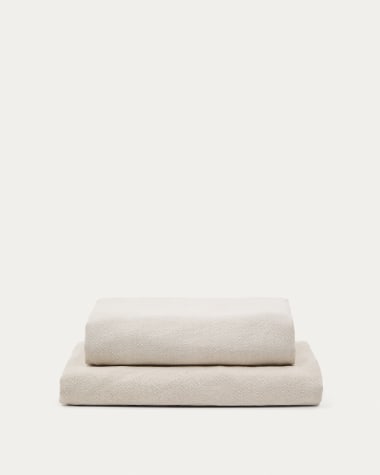 Zenira footrest cover in beige cotton and linen, 90 x 90 cm