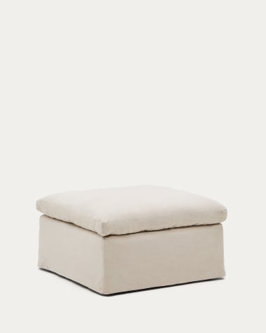 Zenira footrest with removable cover and beige cotton and linen cushion, 90 x 90 cm, 100% FSC