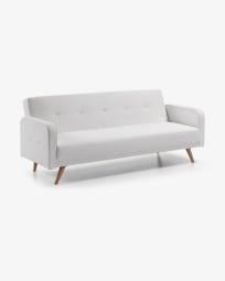 Roger 3 seater sofa bed in white synthetic leather, 210cm