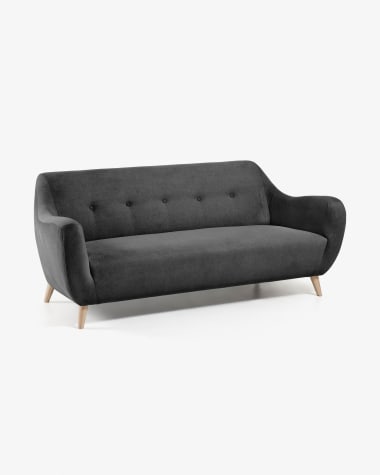 Orby 3 seater sofa in dark grey with solid oak wood legs, 190 cm