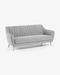 Obo 3 seater sofa in light grey with solid oak wood legs, 190 cm