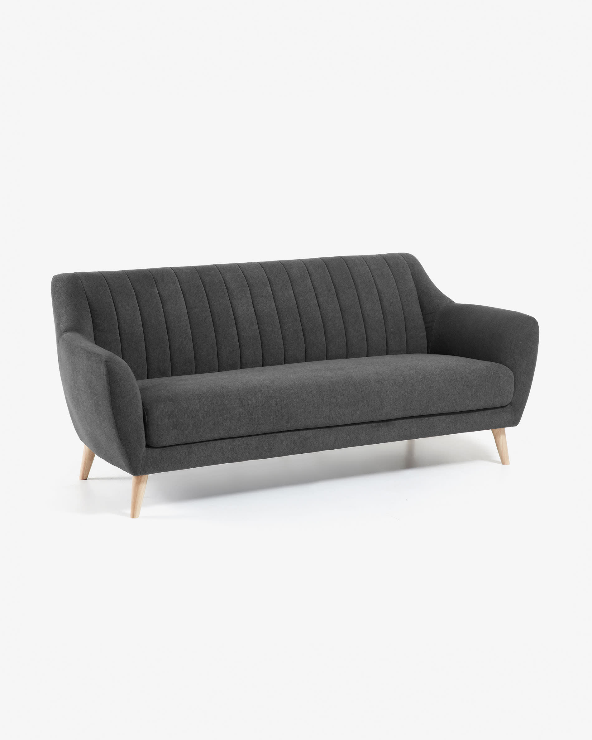 Obo 3 seater sofa in dark grey with solid oak wood legs 190 cm | Kave Home