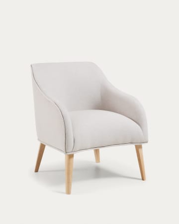 Bobly fauteuil in beige met houten poten en natuurlijke afwerking