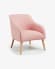 Πολυθρόνα Bobly, ροζ και ξύλινα πόδια σε φυσικό φινίρισμα