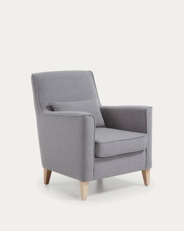 Glam light grey armchair with solid beech wood legs.