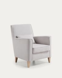 Glam beige armchair with solid beech wood legs.
