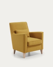 Glam mustard armchair with solid beech wood legs.