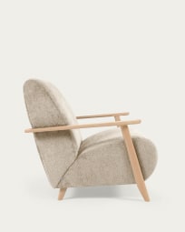 Meghan armchair in beige chenille and wood with natural finish