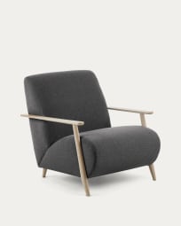 Meghan armchair in black with solid ash wood legs in a natural finish