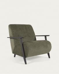 Meghan armchair in green chenille and wood with wenge finish