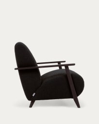 Meghan armchair in black shearling with solid ash legs with wenge finish