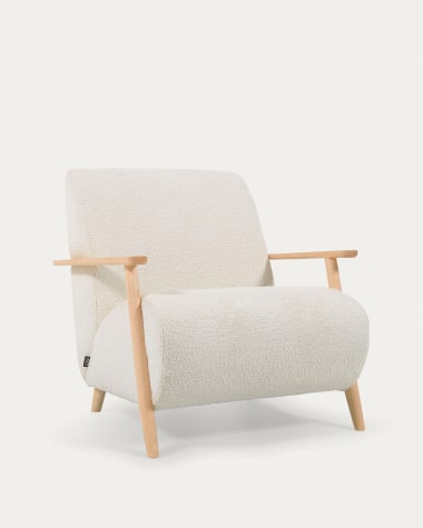 Fotel Meghan białe boucle i nogi z litego drewna jesionowego