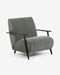Meghan armchair in dark grey corduroy with solid ash legs with wenge finish