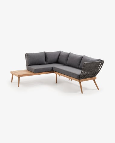 Ramson 4-seater corner sofa in solid eucalyptus with beige cord 200 cm