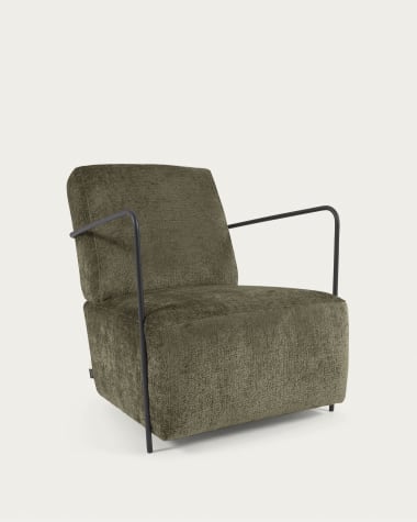 Gamer fauteuil in groene chenille en metaal met zwarte afwerking