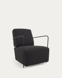 Gamer armchair in black shearling and metal with black finish