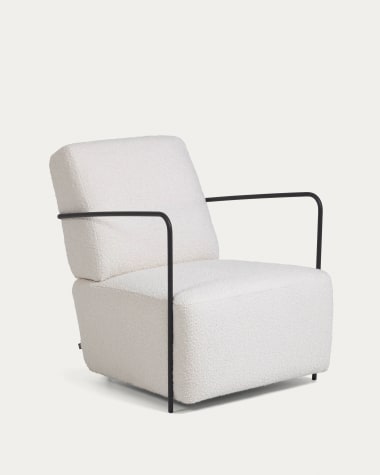 Gamer armchair in white fleece with metal legs with black finish