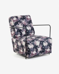 Gamer armchair with floral print and metal with black finish