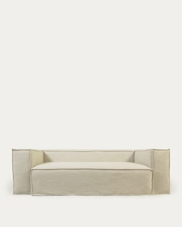 Sofa 3-osobowa Blok ze zdejmowanym pokryciem w białym płótnie