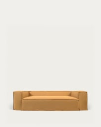 Blok 3 seater sofa with removable covers in mustard linen, 240 cm