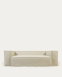 Blok 3 seater sofa with removable covers in white linen, 210 cm