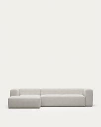 Blok 4 seater sofa with left side chaise longue in white fleece, 330 cm FR