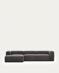 Blok 4 seater sofa with left side chaise longue in grey, 330 cm FR