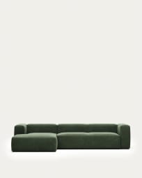Blok 4 seater sofa with left hand chaise longue in green, 330 cm FR