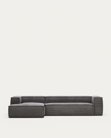 Blok 4-Sitzer-Sofa mit Chaiselongue links breiter Cord grau 330 cm