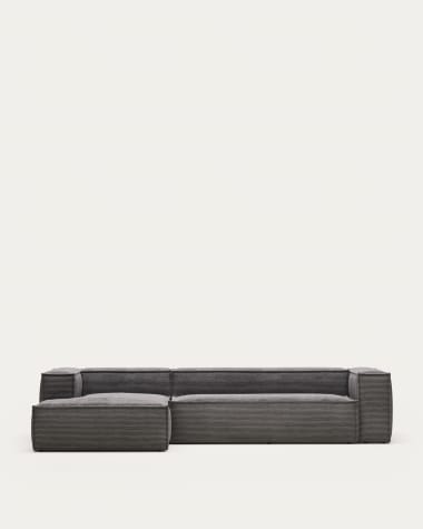 Blok 4θέσιος καναπές με αριστερή πολυθρόνα σε γκρι κοτλέ με φαρδιά ραφή, 330 εκ