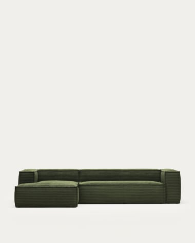 Sofa Blok z lewym szezlongiem 4-osobowa zielony gruby sztruks 330 cm