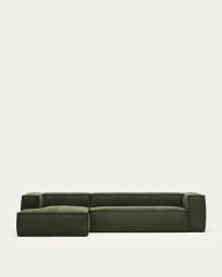 Blok 4 seater sofa with left-hand chaise longue in green corduroy, 330 cm