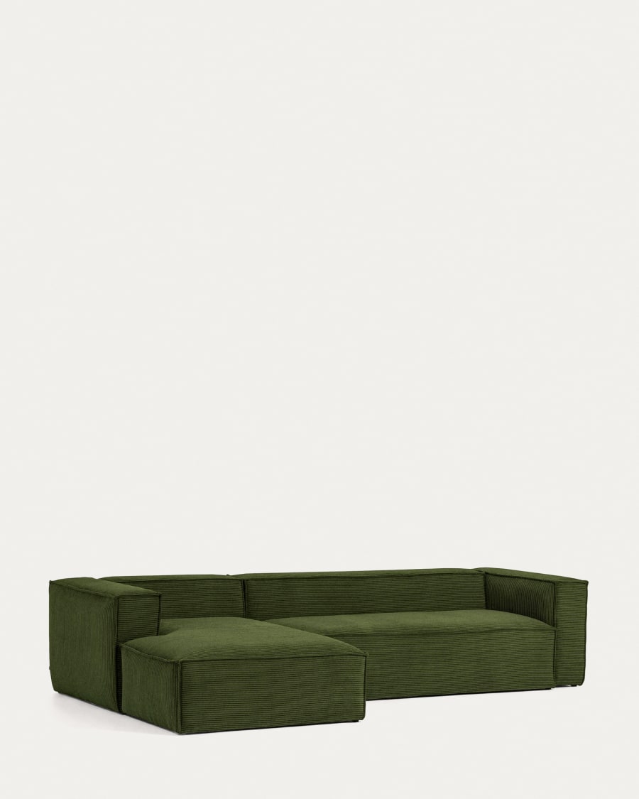 Blok 4 seater sofa with left side chaise longue in green wide-seam corduroy  330 cm | Kave Home®
