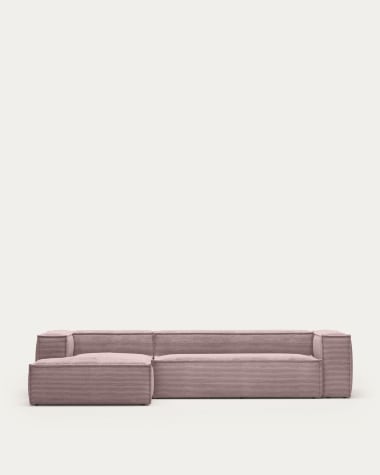 Blok 4 seater sofa with left side chaise longue in pink wide seam corduroy, 330 cm