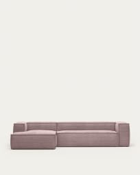 Divano Blok 4 posti con chaise longue sinistra in velluto a coste rosa 330 cm