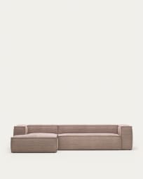 Blok 4 seater sofa with left side chaise longue in pink corduroy, 330 cm FR