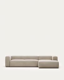 Blok 4 seater sofa with right side chaise longue in beige, 330 cm FR
