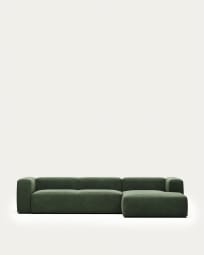 Blok 4 seater sofa with right hand chaise longue in green, 330 cm FR