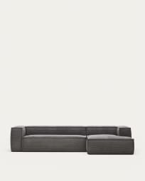 Blok 4θέσιος καναπές με ανάκλινδρο δεξιά σε γκρι κοτλέ με φαρδιά ραφή, 330 εκ