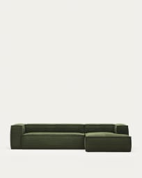 Blok 4θέσιος καναπές με ανάκλινδρο δεξιά σε πράσινο κοτλέ με φαρδιά ραφή, 330 εκ