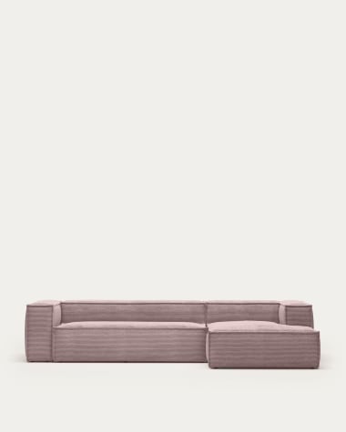 Sofa Blok z prawym szezlongiem 4-osobowa różowy gruby sztruks 330 cm