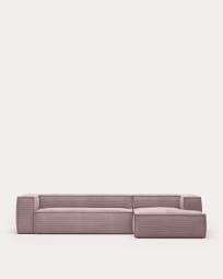 Canapé d'angle Blok 4 places méridienne droite en velours côtelé rose 330 cm