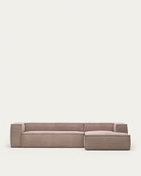 Blok 4 seater sofa with right side chaise longue in pink corduroy, 330 cm FR