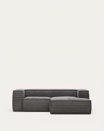 Canapé d'angle Blok 2 places méridienne droite en velours côtelé gris 240 cm